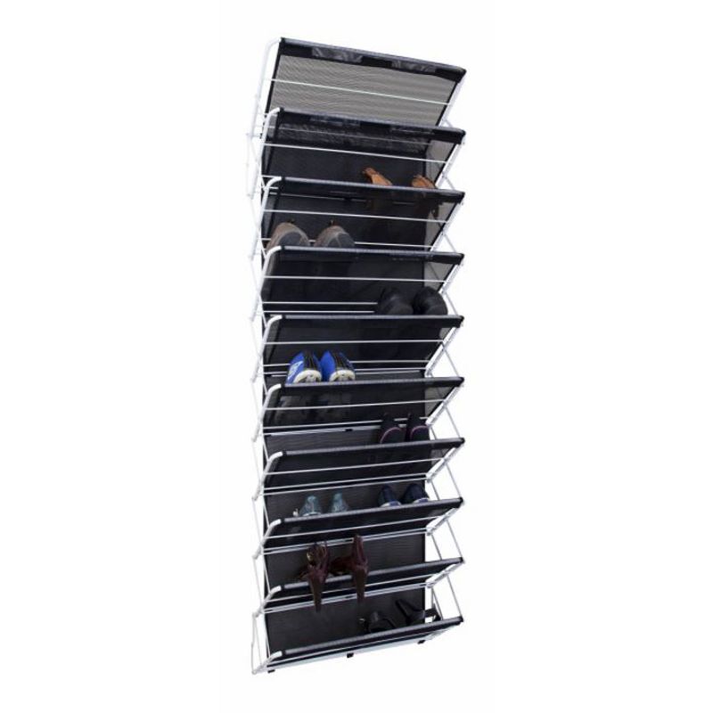 IRIS 2 Tier Slim Stackable Metal Shoe Rack Black