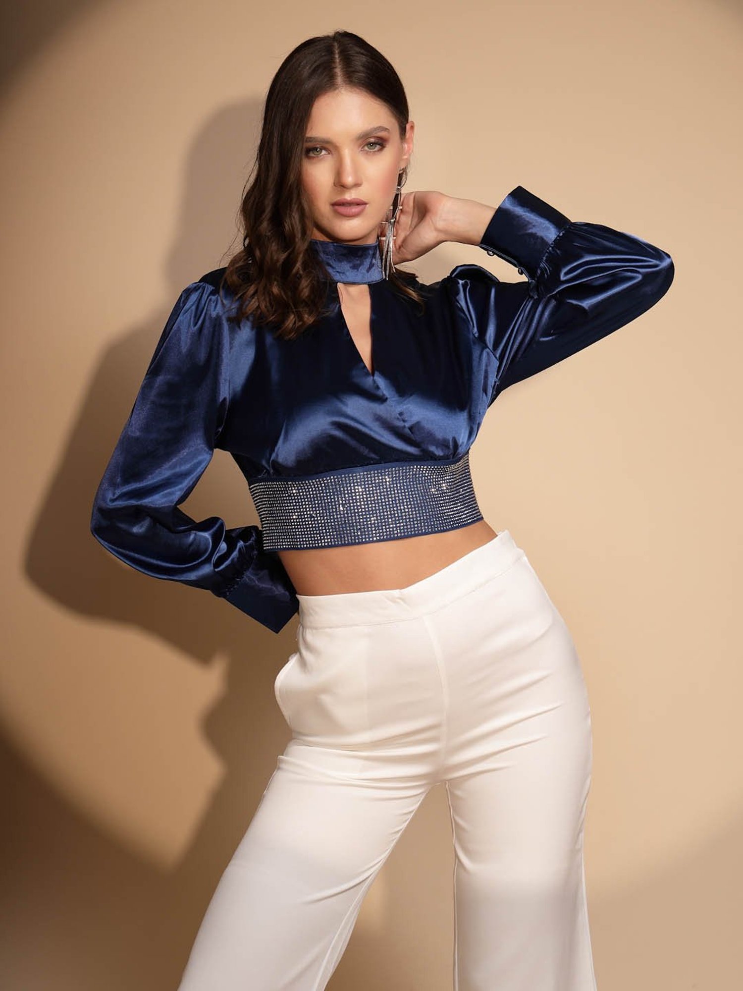 Global Republic Blue Embellished Crop Top