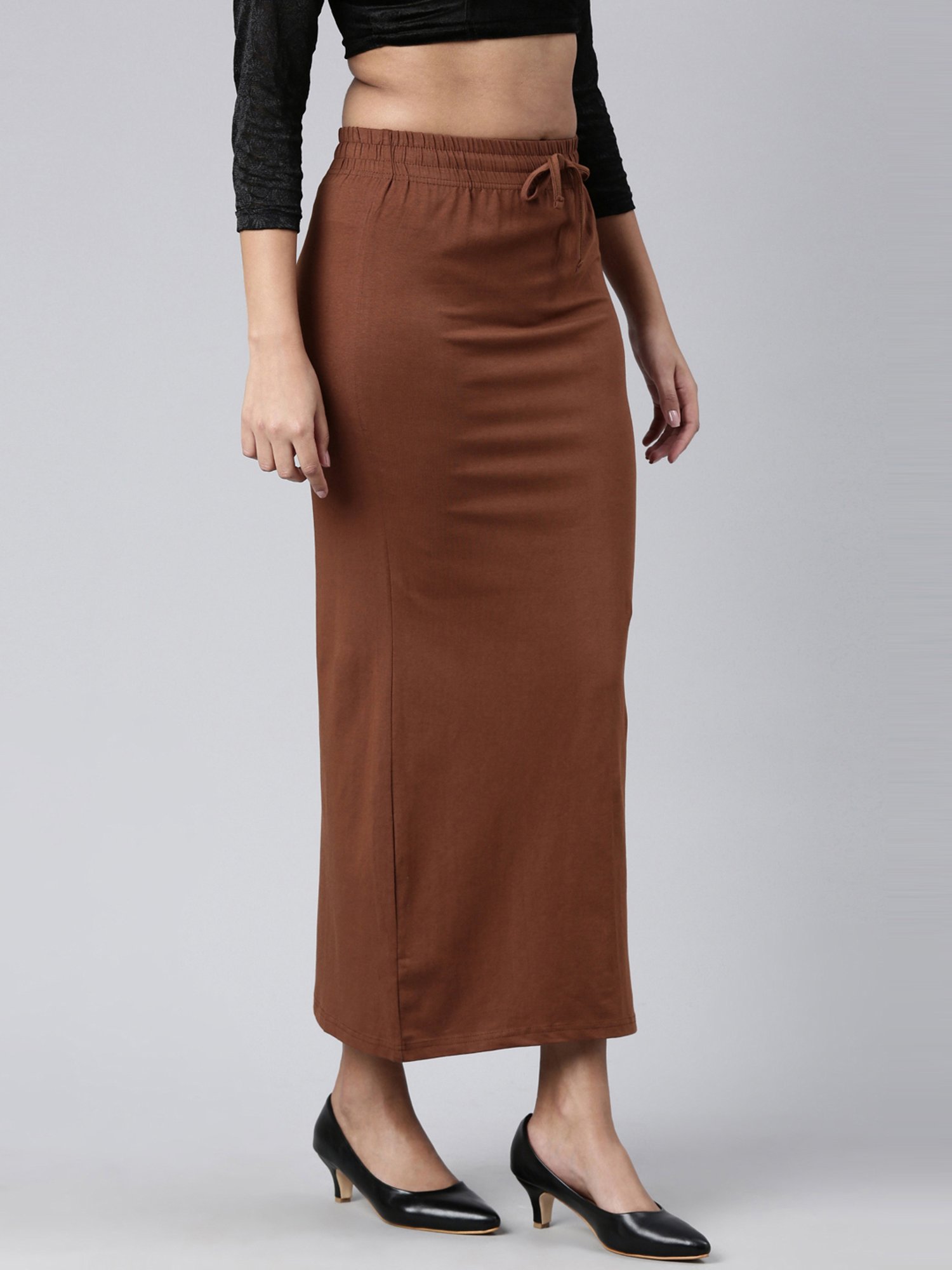 JCSS Brown Cotton Saree Shapewear