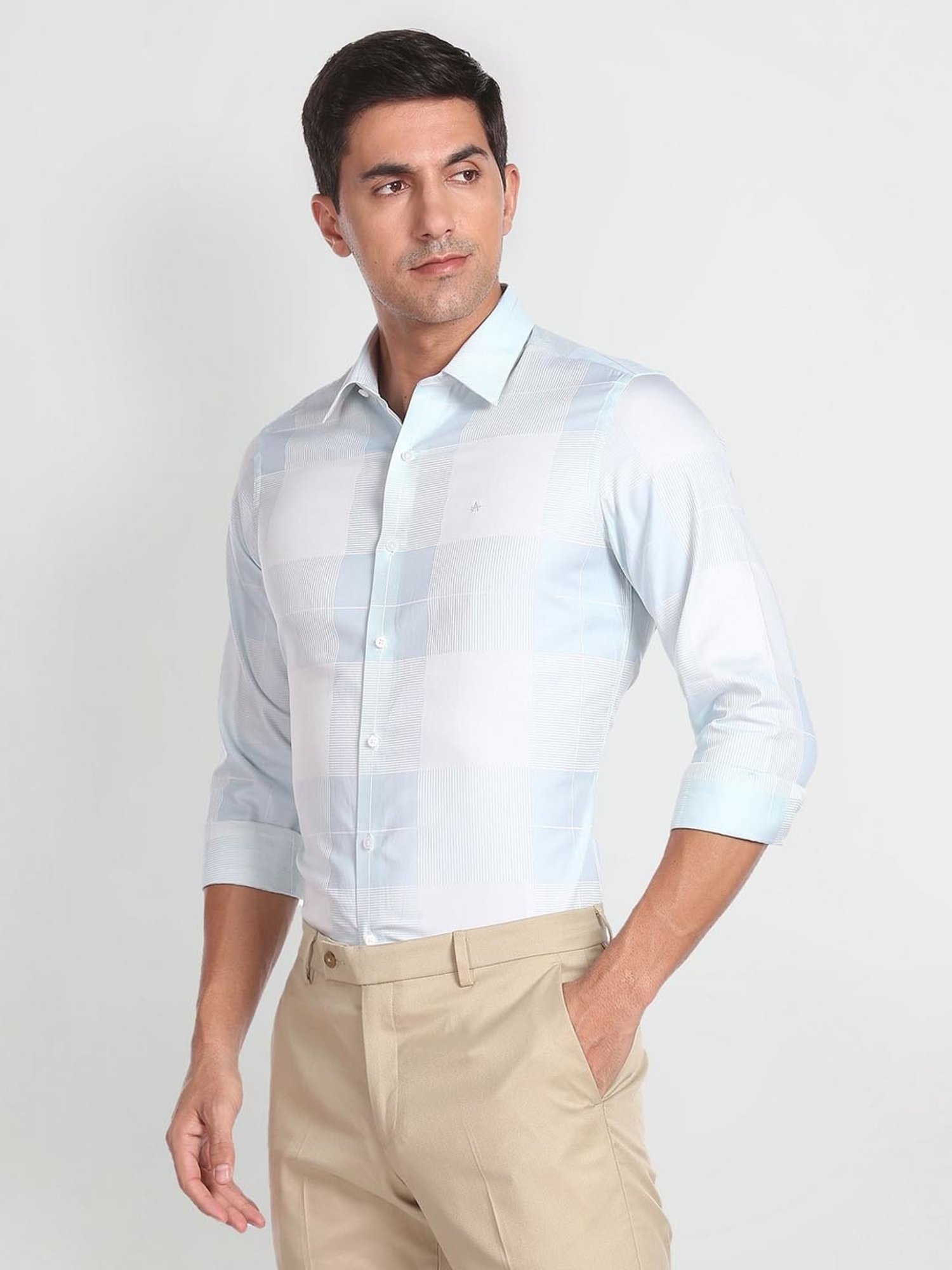 Arrow New York Blue Cotton Slim Fit Checks Shirt