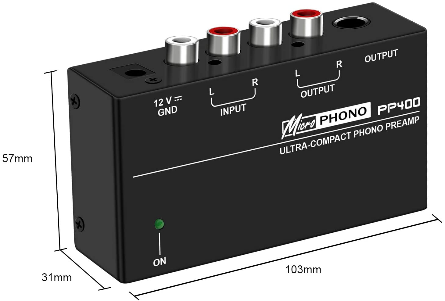 Phono Turntable Preamp - Mini Electronic Audio Stereo Phonograph Preamplifier with RCA Input, RCA/TRS Output,Low Noise Operation,with 12 Volt DC Adapter (PP400)