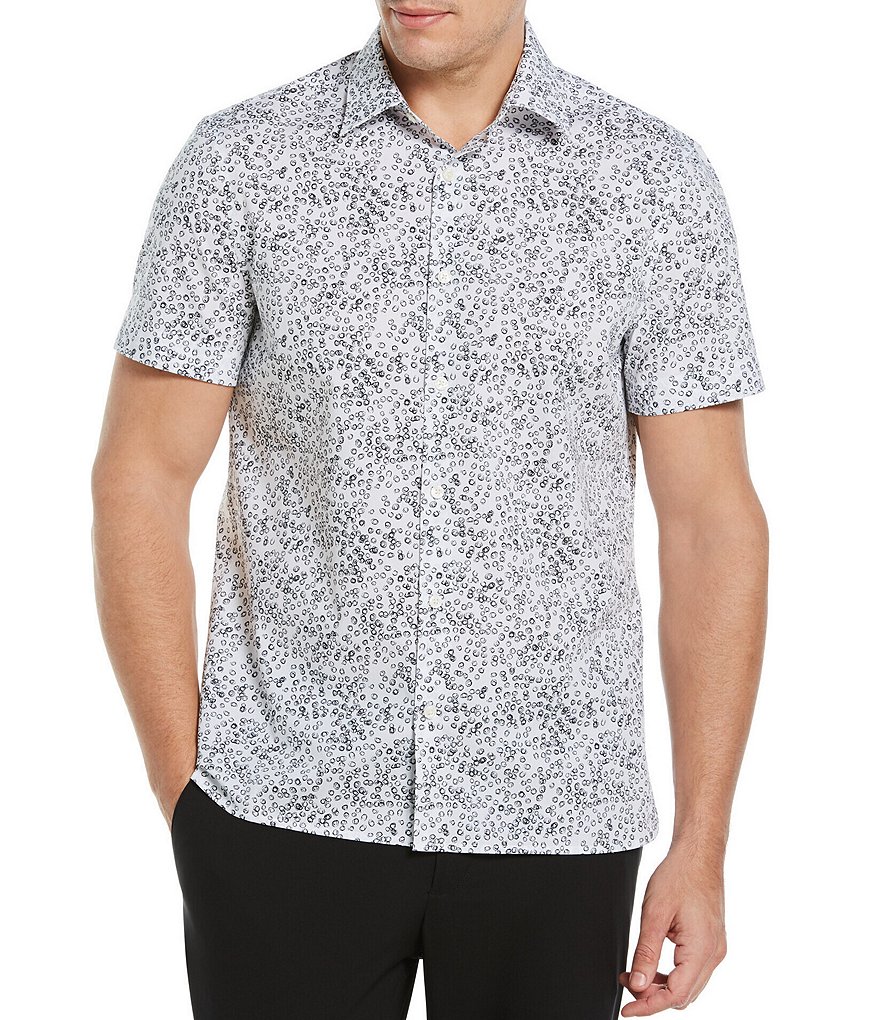 Perry Ellis Sketch Circle Print Stretch Short-Sleeve Woven Shirt