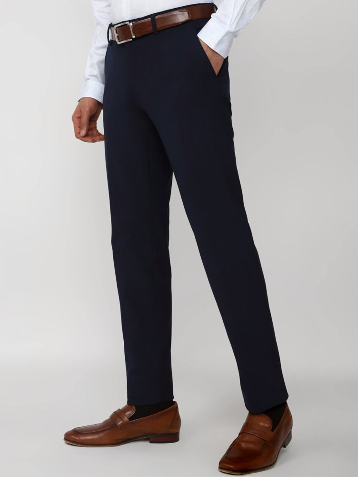 Peter England Navy Slim Fit Trousers
