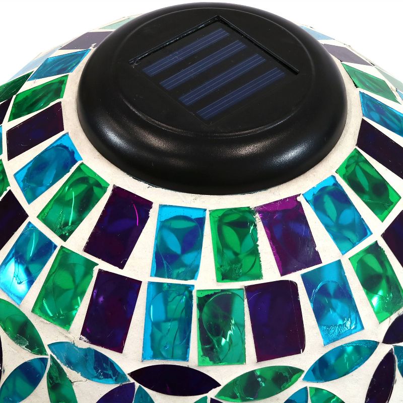 Sunnydaze Cool Blooms Design Glass Mosaic Indoor/Outdoor Gazing Globe with Solar Light - 10" Diameter - Blue and Green - 2-Pack
