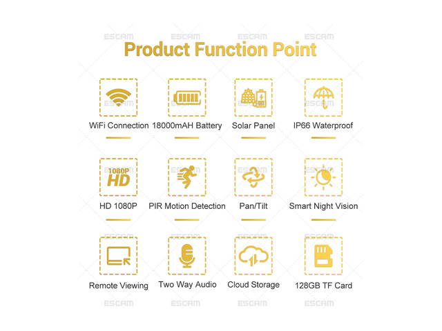 ESCAM QF280 1080P Cloud Storage PT WIFI Battery PIR Alarm IP Camera With Solar Panel Full Color Night Vision Two Way IP66 Waterproof Audio Camera