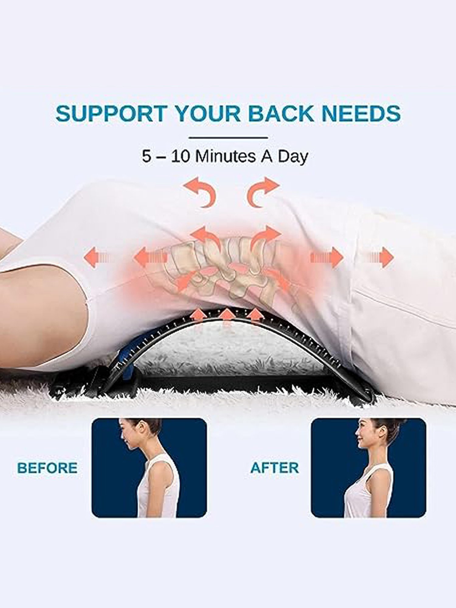 WIDE MART Style-2 Back Pain Relief Back Stretcher, Spinal Curve Back Relaxation Device (Black)