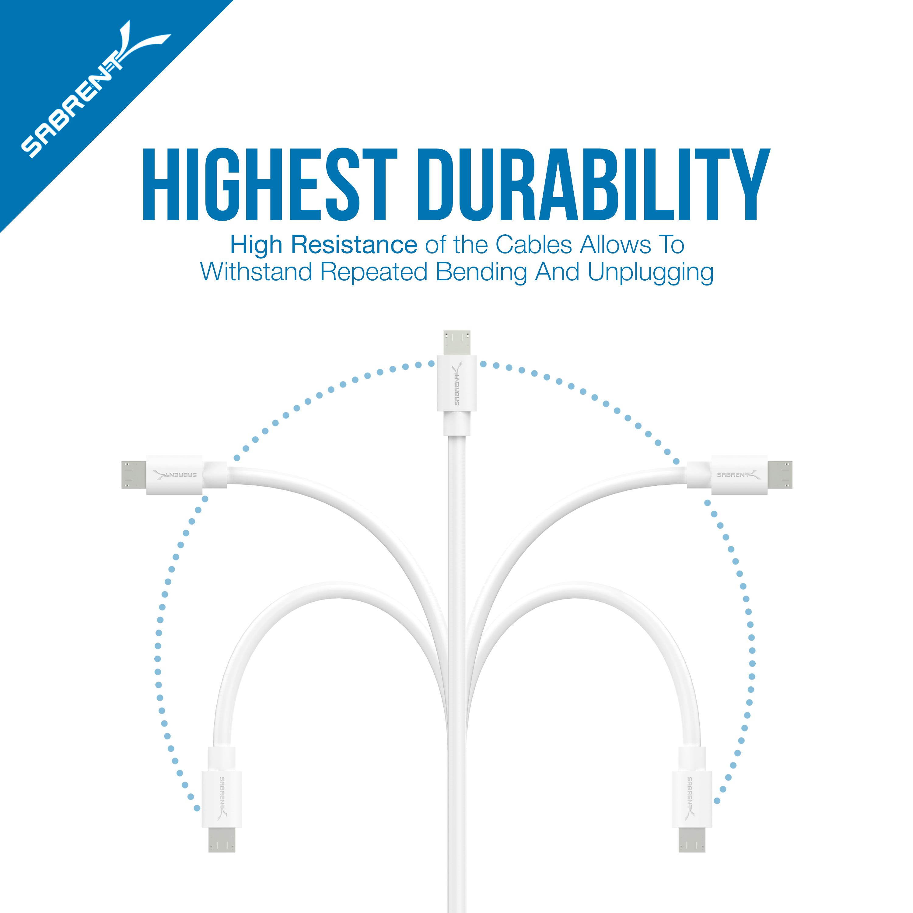 Sabrent 6-pack 22 AWG Premium 3ft Micro USB Cables High Speed USB 2.0 - White (CB-M63W)