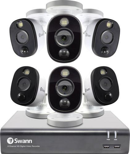8-Channel, 6-Camera Indoor/Outdoor Wired 1080p 1TB DVR Surveillance System - Black/Gray/White