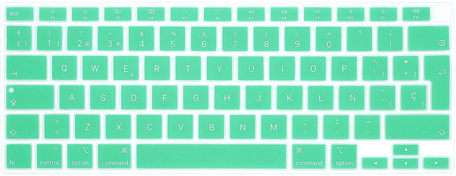 HRH Spanish Language ESP Skin,Silicone Keyboard Cover for MacBook Air 13 Inch 2020 with Touch ID (MODLE A2179 and A2337 Apple M1 Chip, US Layout) Keyboard Accessories Protector-Clover Green