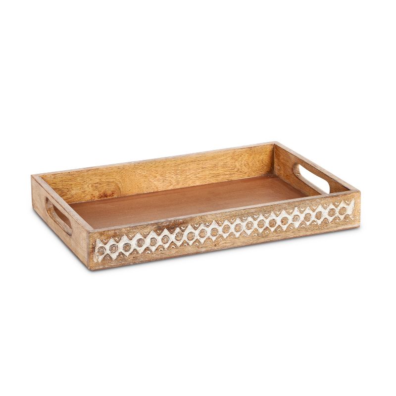 Lone Elm Studios Set of 2 Nesting White Wash Mango Wood Trays