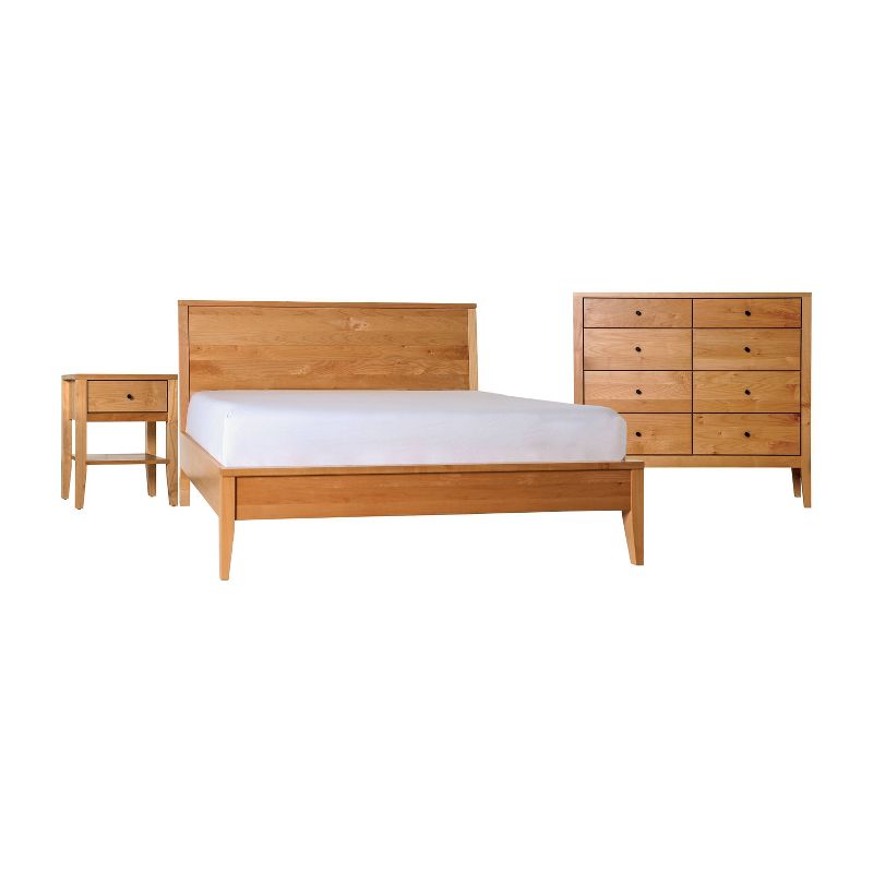 3pc Eastern King Myandra Solid Maple Wood Bedroom Set with 8 Drawer Chest Oak - HOMES: Inside + Out