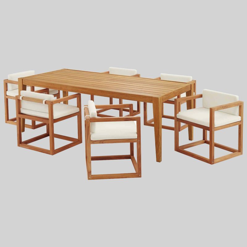 7pc Newbury Outdoor Patio Premium Grade A Teak Wood Set Natural White - Modway