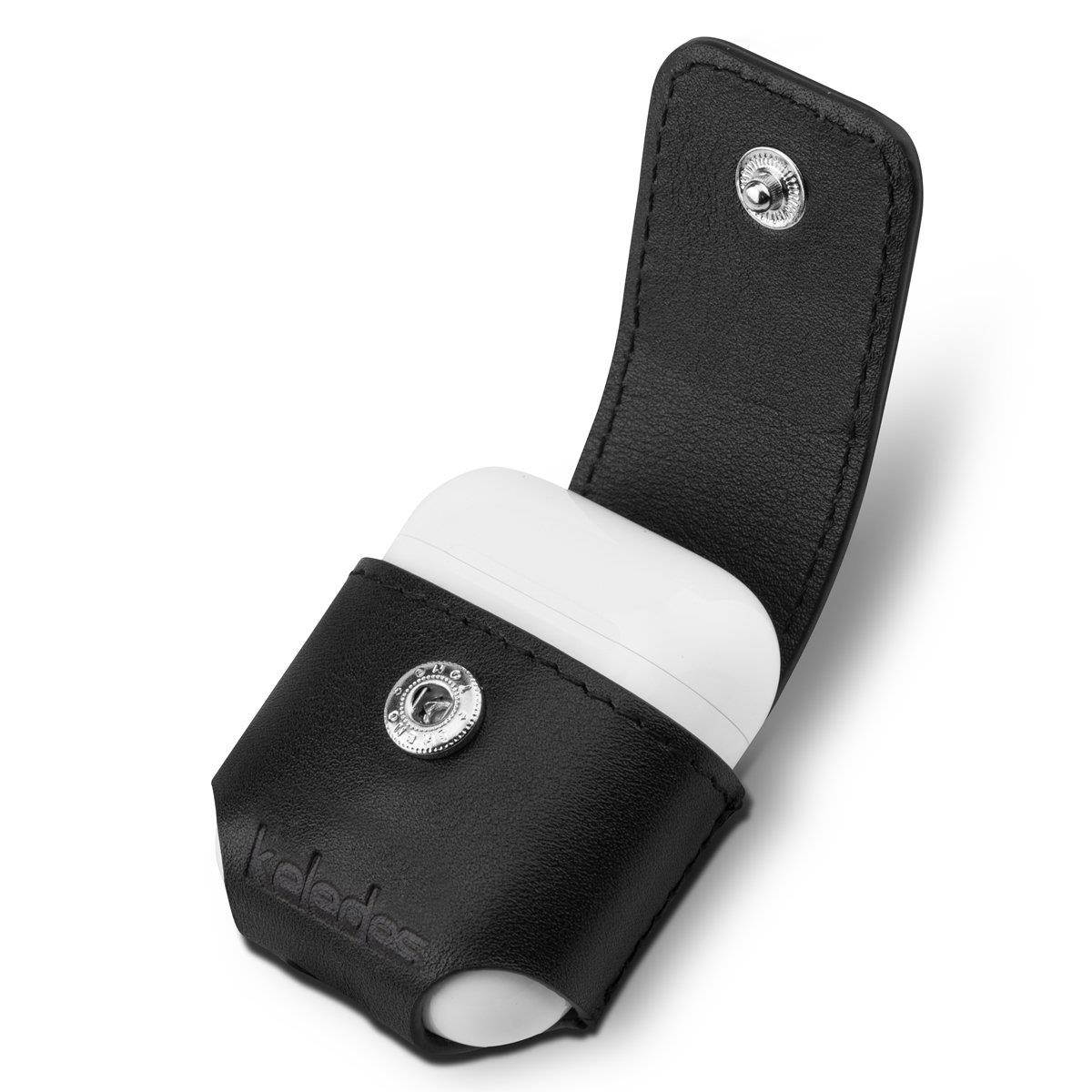 AirPods Case,Apple Airpods Case Keledes AirPods Cover Protector,Premium Genuine Leather Case Flip Cover with Metal Closure Buckle for Apple Wireless Earphone,Black
