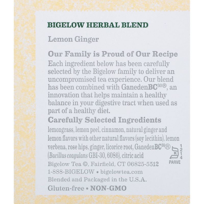 Bigelow Lemon Ginger Plus Probiotics Herbal Tea Bags - 18ct