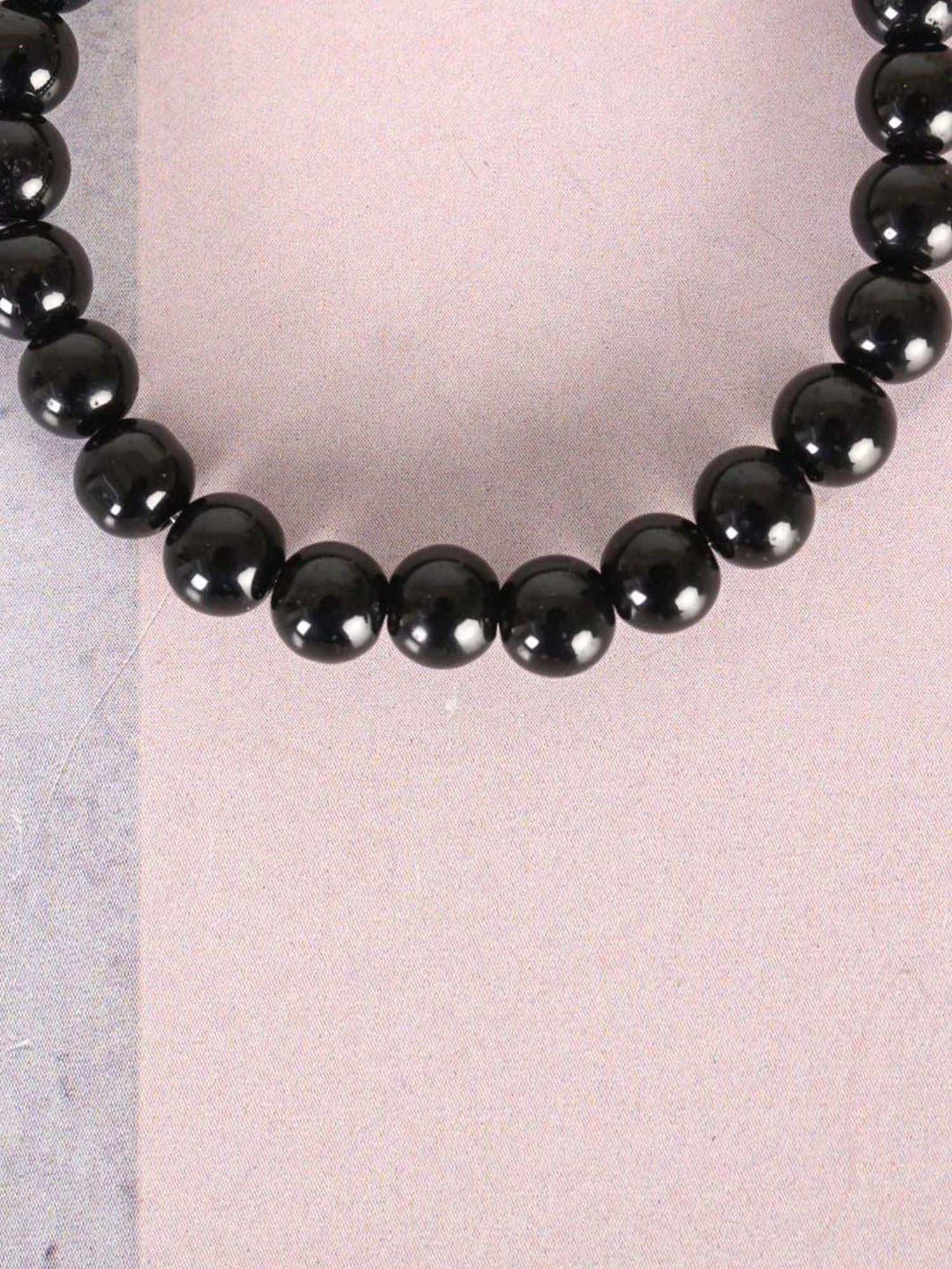 NVR Black Marble Crystal Beaded Elasticated Bracelet for Unisex