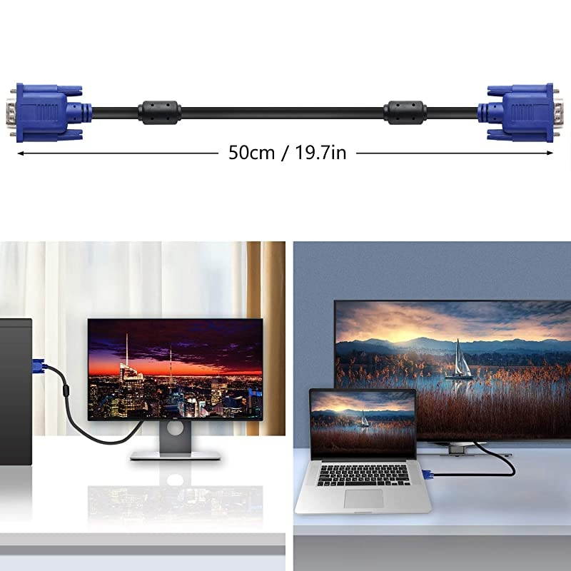 VGA to VGA Monitor Cable HD15 Male to Male for TV Computer Projector (1.5 Feet)