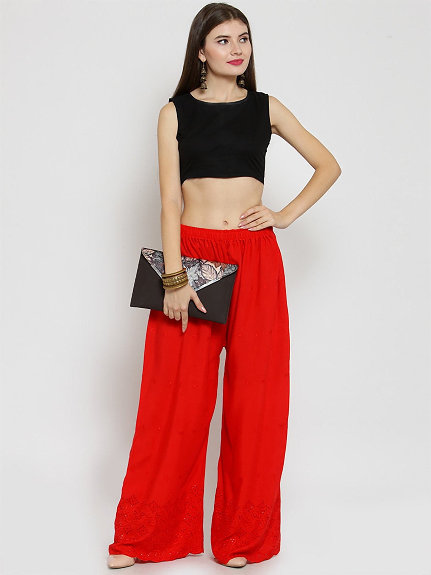 Castle Red Embroidered Palazzos