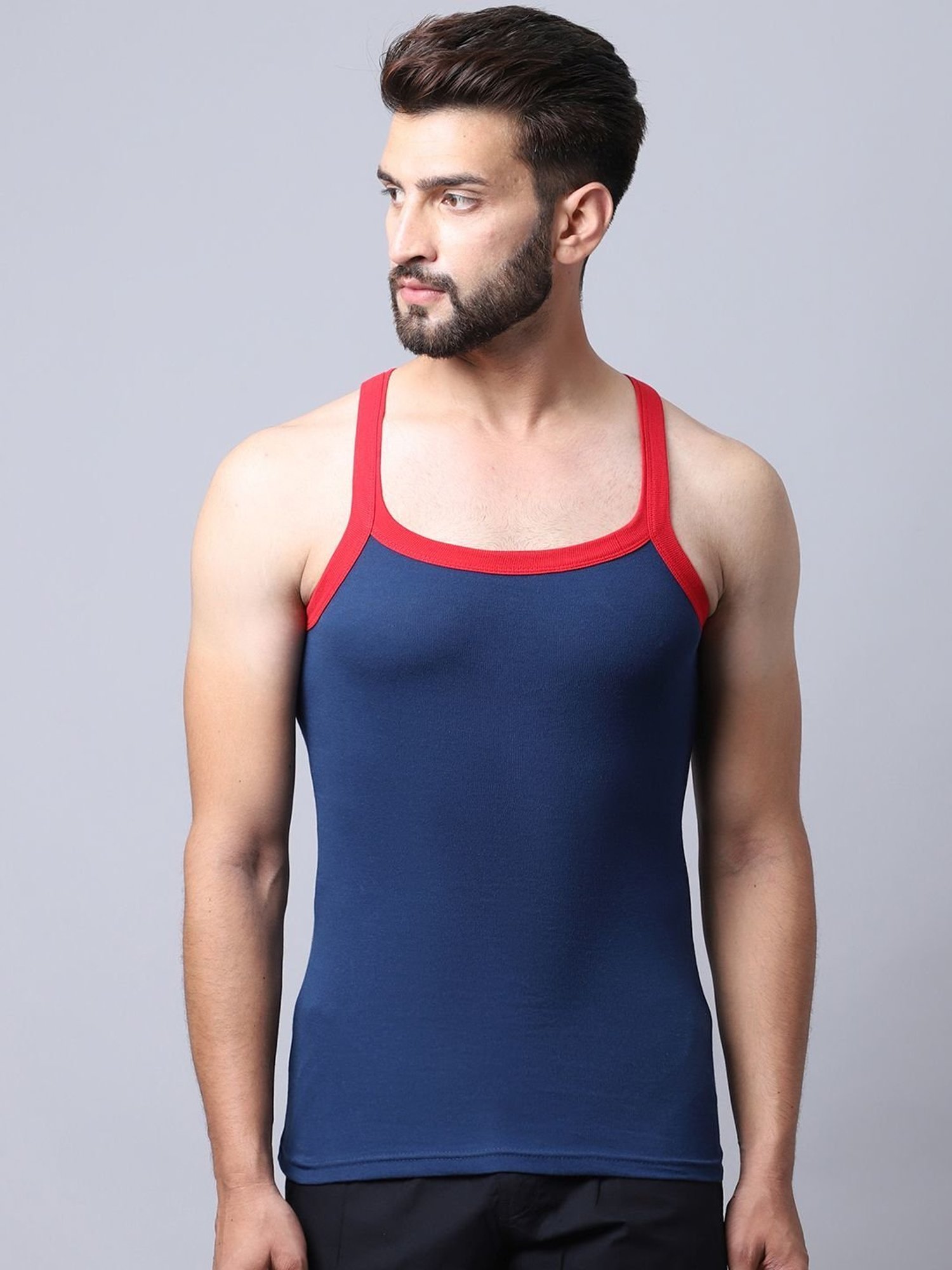 Cantabil Navy Blue Cotton Regular Fit Vest