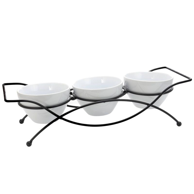 Gibson Elite 4pc Ceramic Gracious Serving Set with Metal Rack White