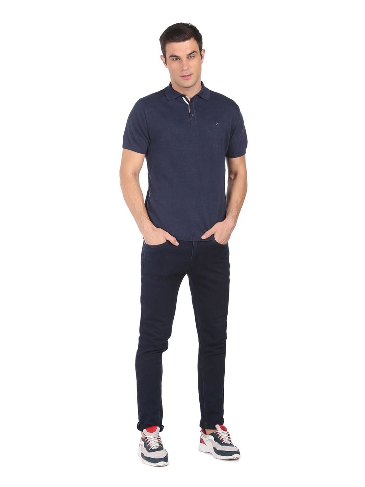 Arrow Navy Cotton Regular Fit Polo T-Shirt
