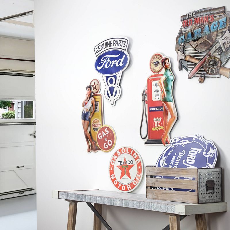 American Gas Pin Up Girl Embossed Metal Sign Red - Crystal Art Gallery