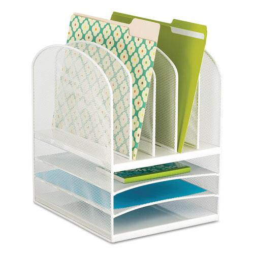 Safco Onyx Mesh Desk Organizer Eight Sections 11 1/2 x 9 1/2 x 13 White 3266WH