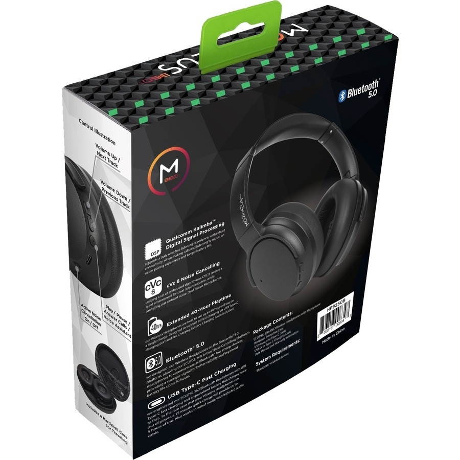 Morpheus ECLIPSE 360 Wireless Noise Cancelling Over-Ear Headphones Black HP9250B