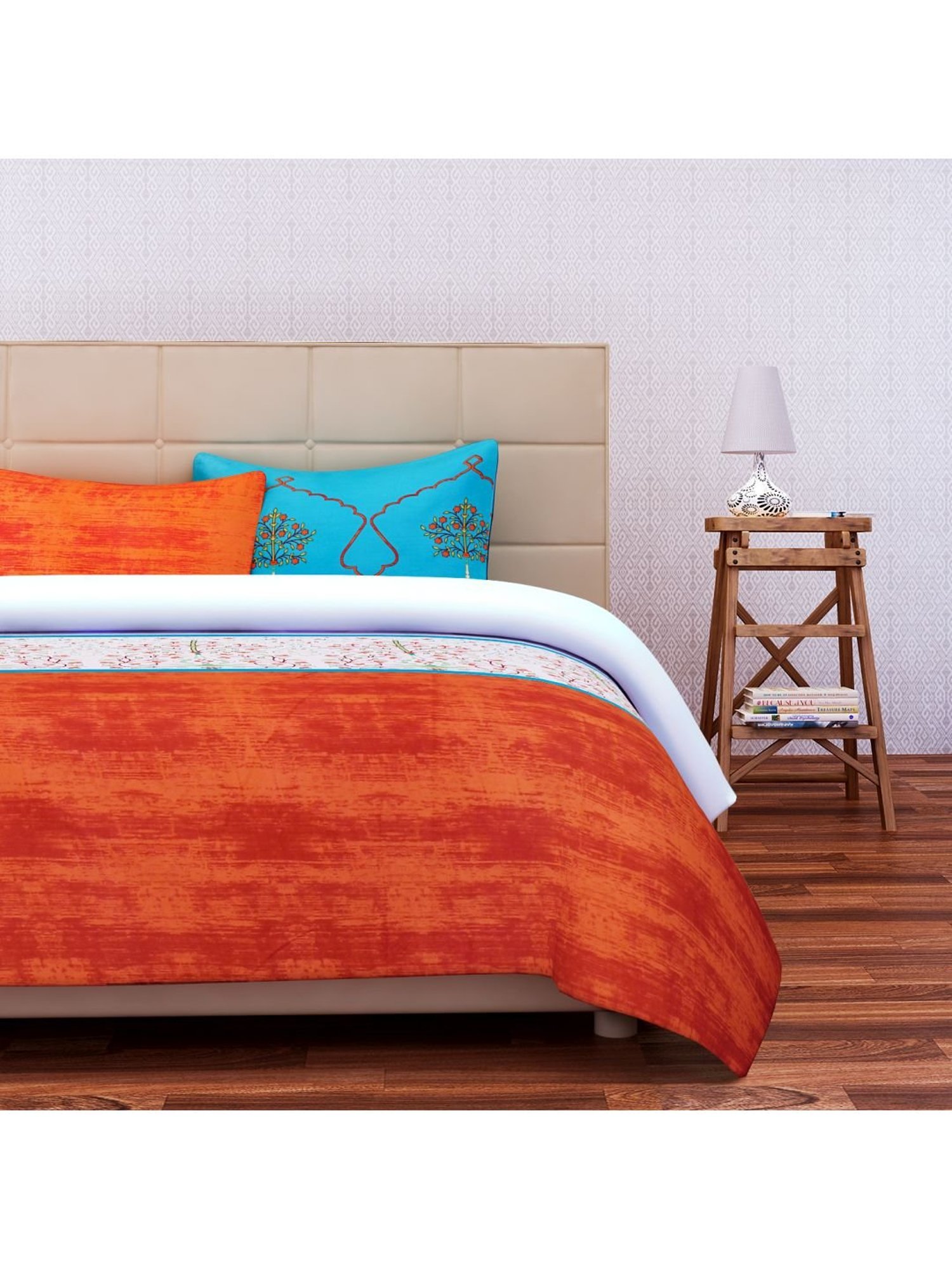 SEJ by Nisha Gupta Orange & White Bed Sheet Sets