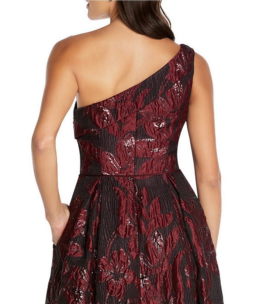 Aidan Mattox One-Shoulder Sleeveless Jacquard Long Ball Gown