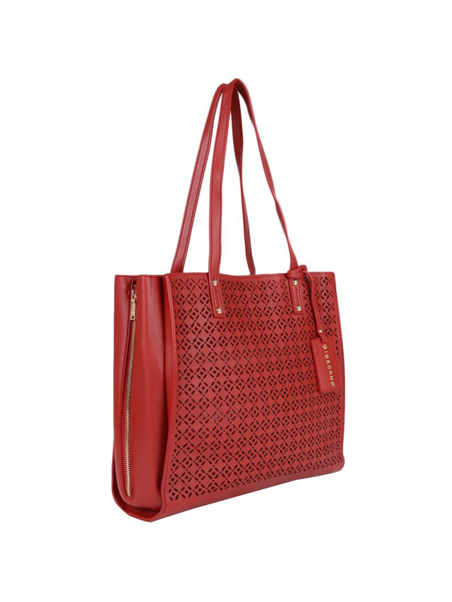 Giordano Red Cut Work Medium Tote Handbag