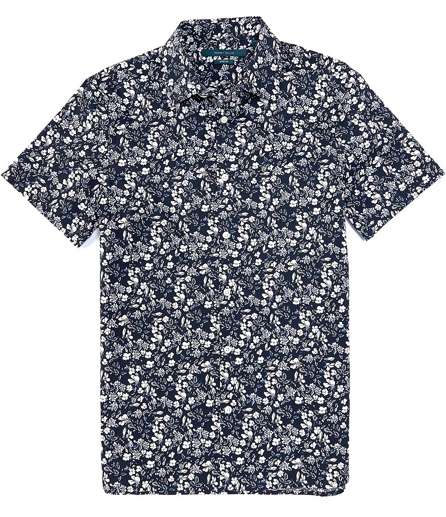 Perry Ellis Paint Floral Print Stretch Short-Sleeve Woven Shirt