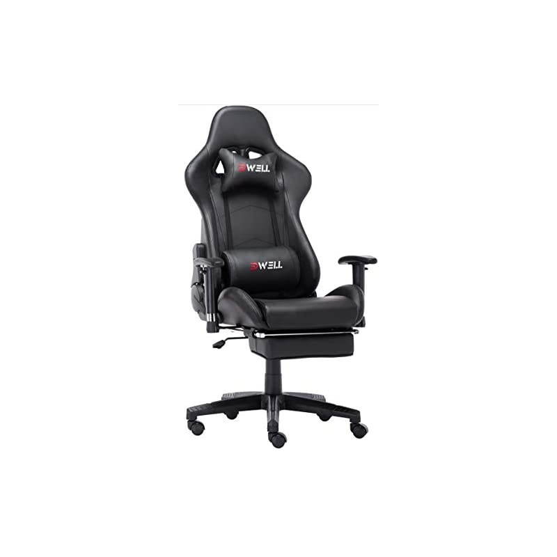 Office Chair Gaming Chair with Footrest Computer Chair Desk Chair PU Leather Executive Ergonomic Adjustable Chair with Headrest and Lumbar Support (Black)