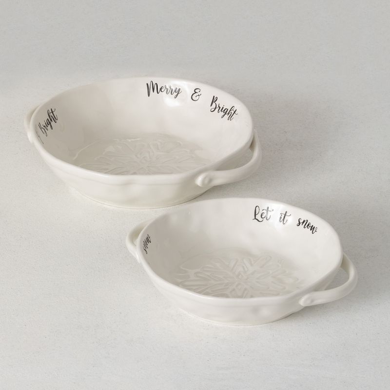 Sullivans Snowflake Dolomite Decorative Bowl Set of 2, 3"H & 2.25"H White