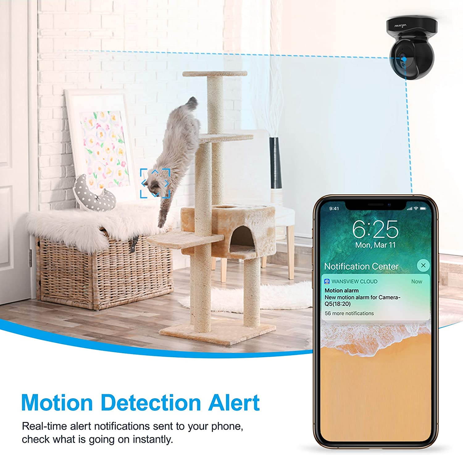 Wireless Security Camera, IP Camera 1080P HD, WiFi Home Indoor Camera for Baby/Pet/Nanny, Motion Detection, 2 Way Audio Night Vision, Works with Alexa, with TF Card Slot and Cloud