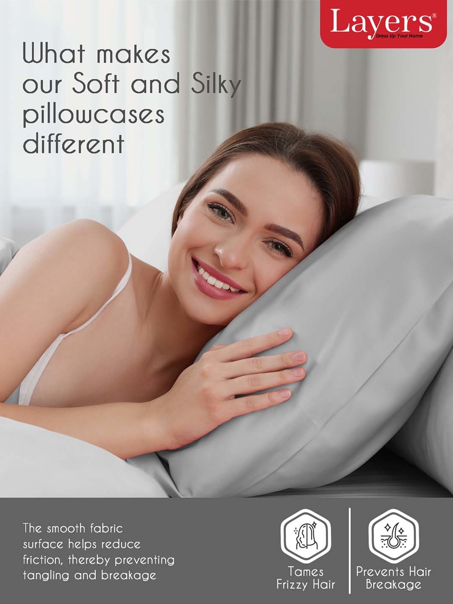 Layers Silver Grey 85 GSM Micro Satin Silk Pillow Covers - Set of 2