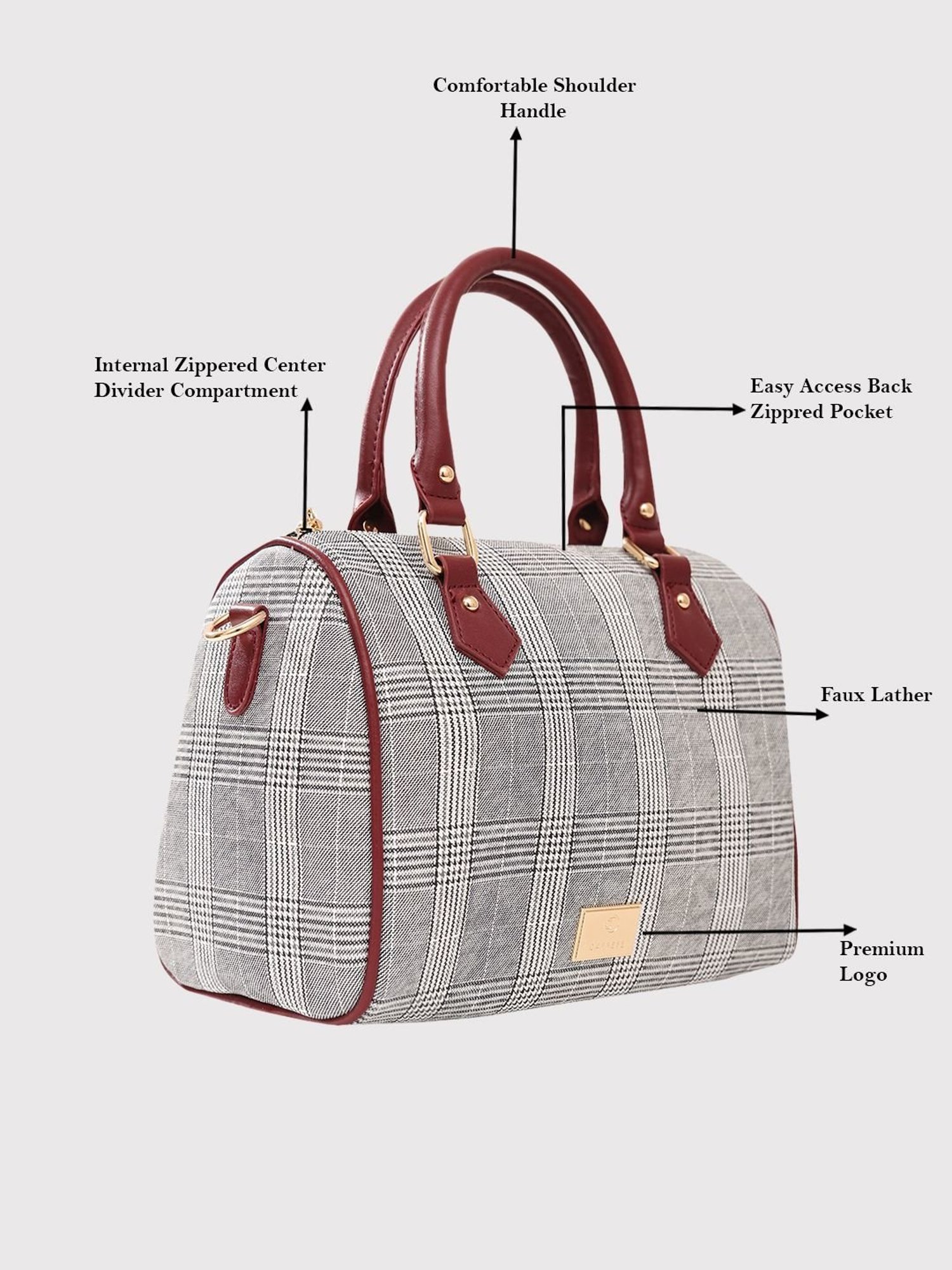 Caprese Remi Grey Faux Leather Checks Handbag