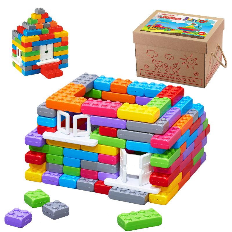 ECR4Kids Big Building Bricks with Windows & Doors - Sensory Toddler Toy - 140 Piece