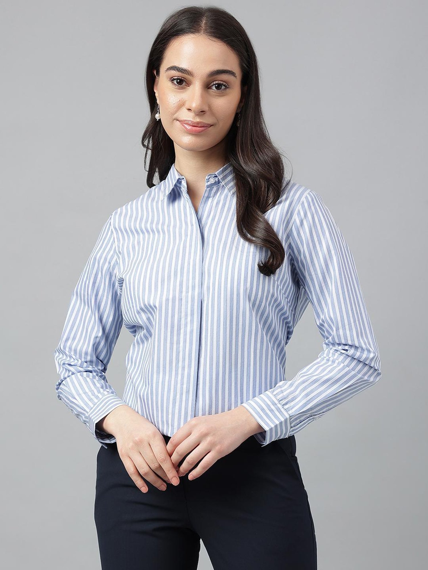 Hancock Blue & White Cotton Striped Shirt