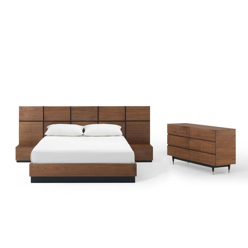 4pc Queen Caima Bedroom Set Walnut - Modway