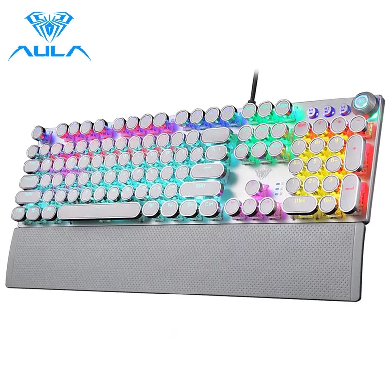 AULA F2088 RGB Mechanical Gaming Keyboard, with Media Keys, Detachable Wrist Rest, Rainbow Backlight, Durable Metal Panel, 104 Keys Anti-ghosting Ergonomic USB Wired PC Gaming Keyboards (Blue Switch)