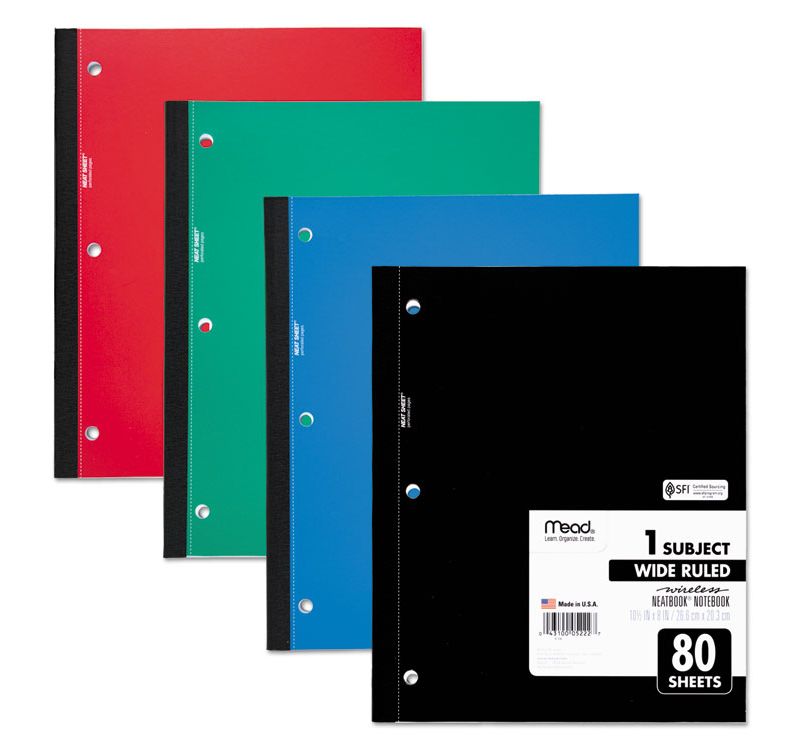 Mead Wireless Neatbook Notebook Wide Rule 10 1/2 x 8 White 80 Sheets 05222
