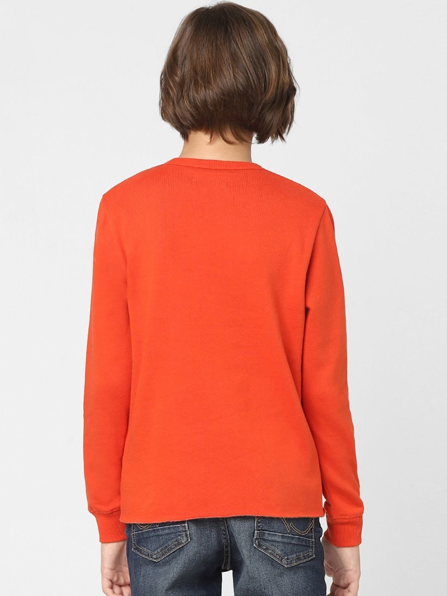 Jack & Jones Junior Orange Cotton Applique Full Sleeves Sweatshirt