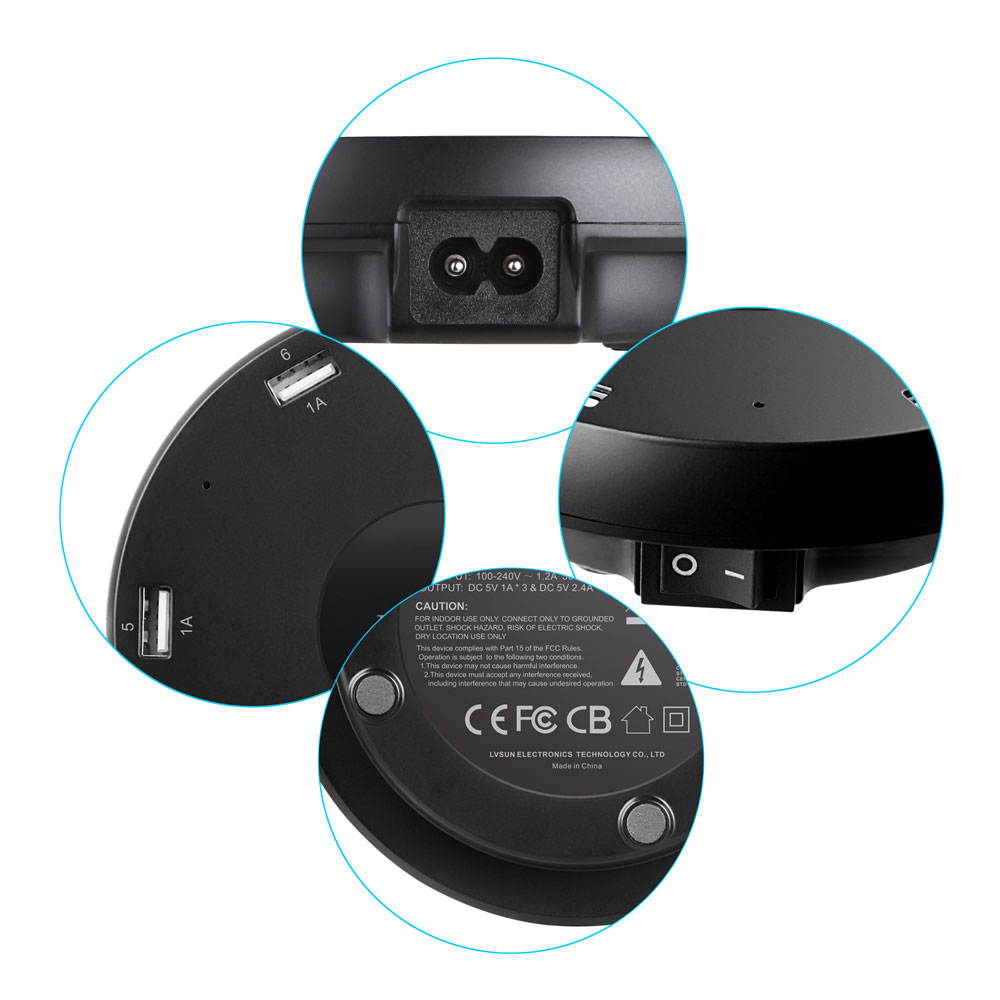 Lvsun ETL Certificated 51w 10.2a(2.4a*3+1a*3) 6 in 1 Charging Hub Universal 6 Port Travel USB Charger Fit for Iphone 6, 6 Plus, 5s 5c 5, Ipad Air,  Mini, Galaxy S6 and S6 Edge, S5 S4, Tab, Lg, etc