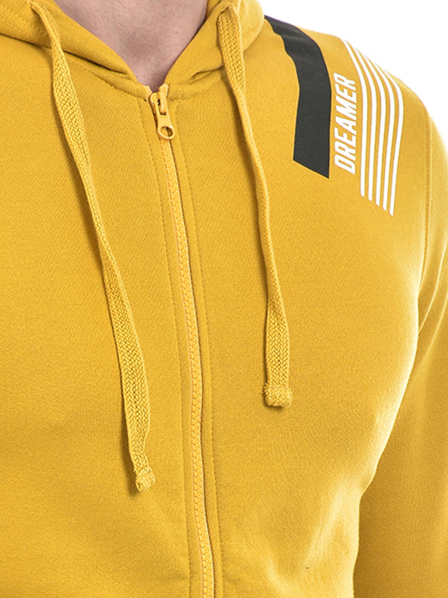 Integriti Mustard Regular Fit Striped Hooded Sweatshirt