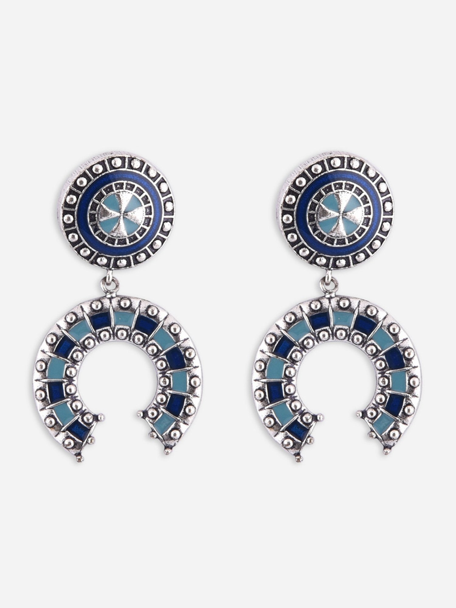 Fida Meenakari Metal Beaded Blue Dangler Earrings