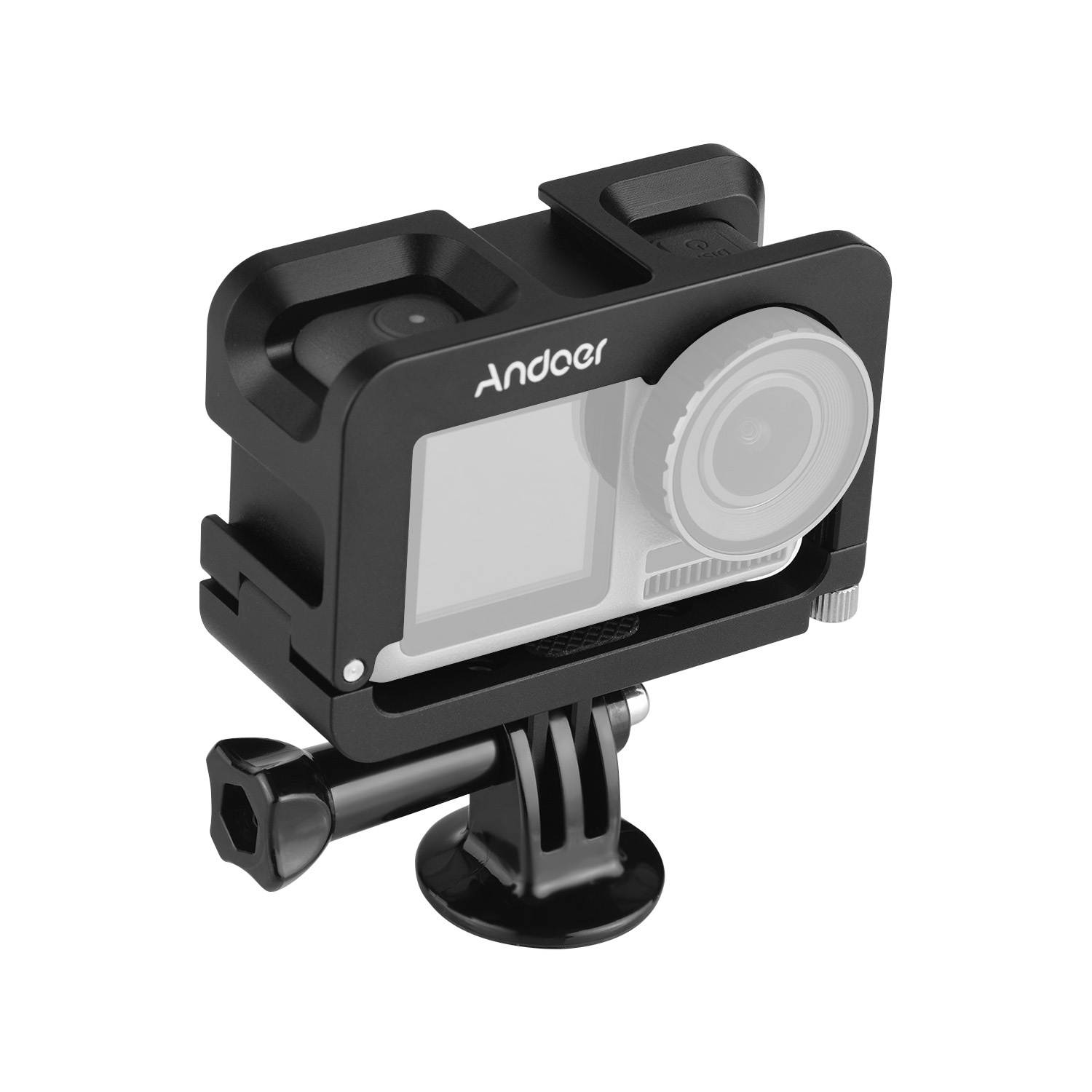 Andoer Metal Camera Cage Compatible with OSMO ACTION Vlogging Shooting Case with Cold Shoe Mount 1/4 Screw Interfaces
