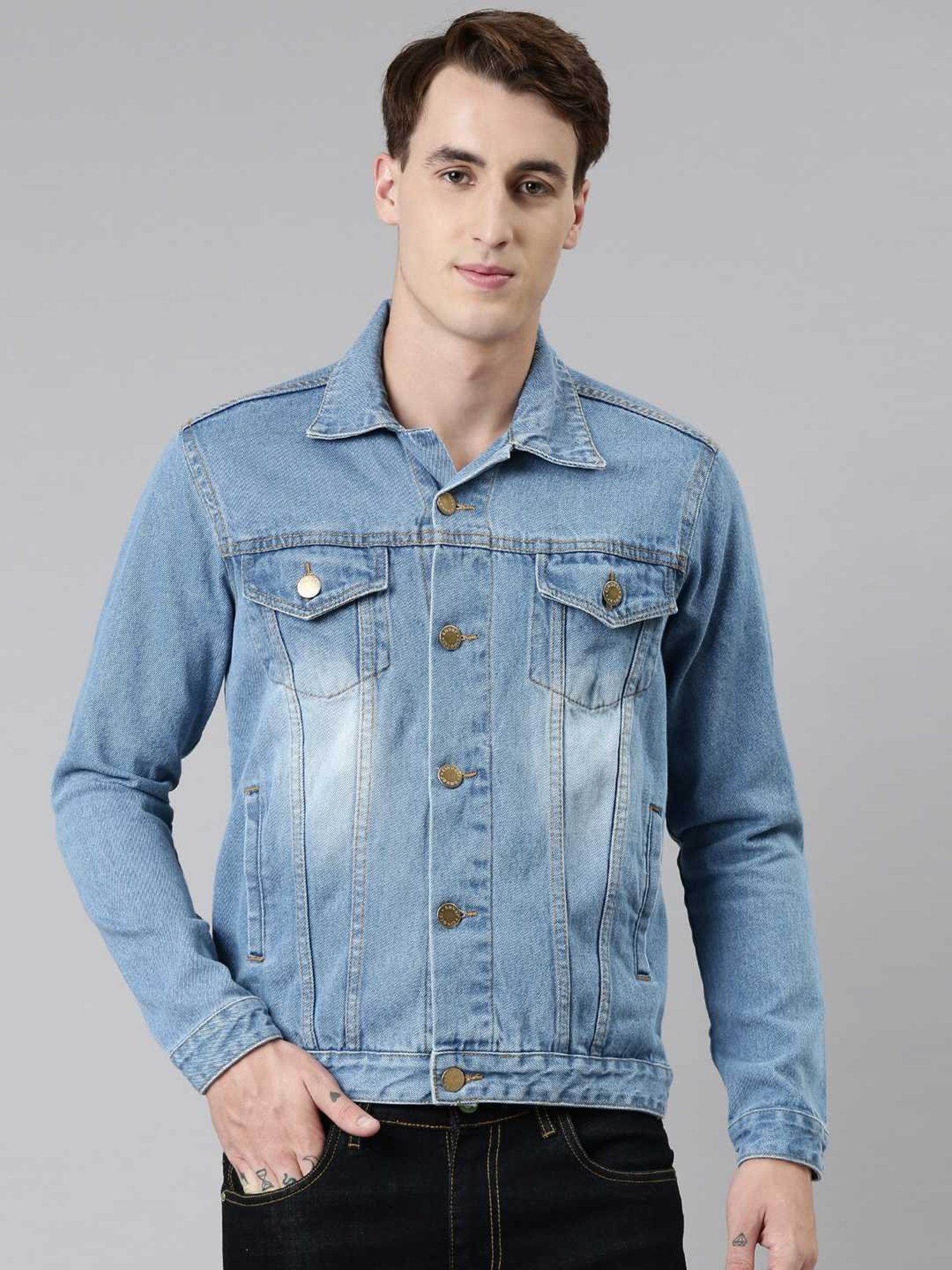 CINOCCI Blue Cotton Slim Fit Denim Jacket