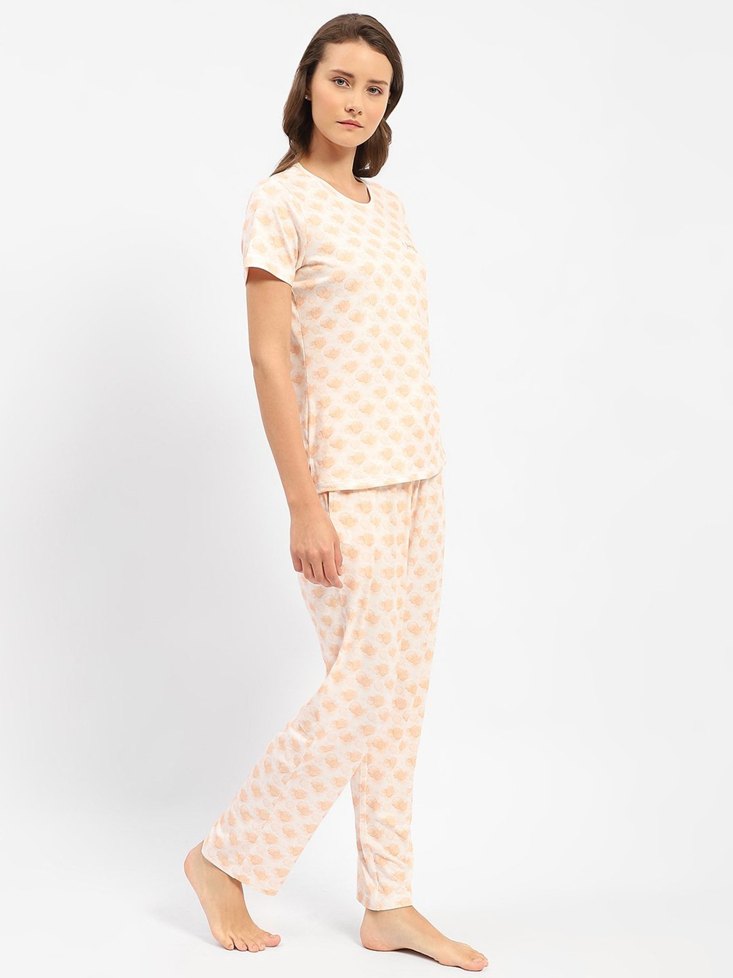 MADAME M Secret Peach Printed T-Shirt With Pyjamas