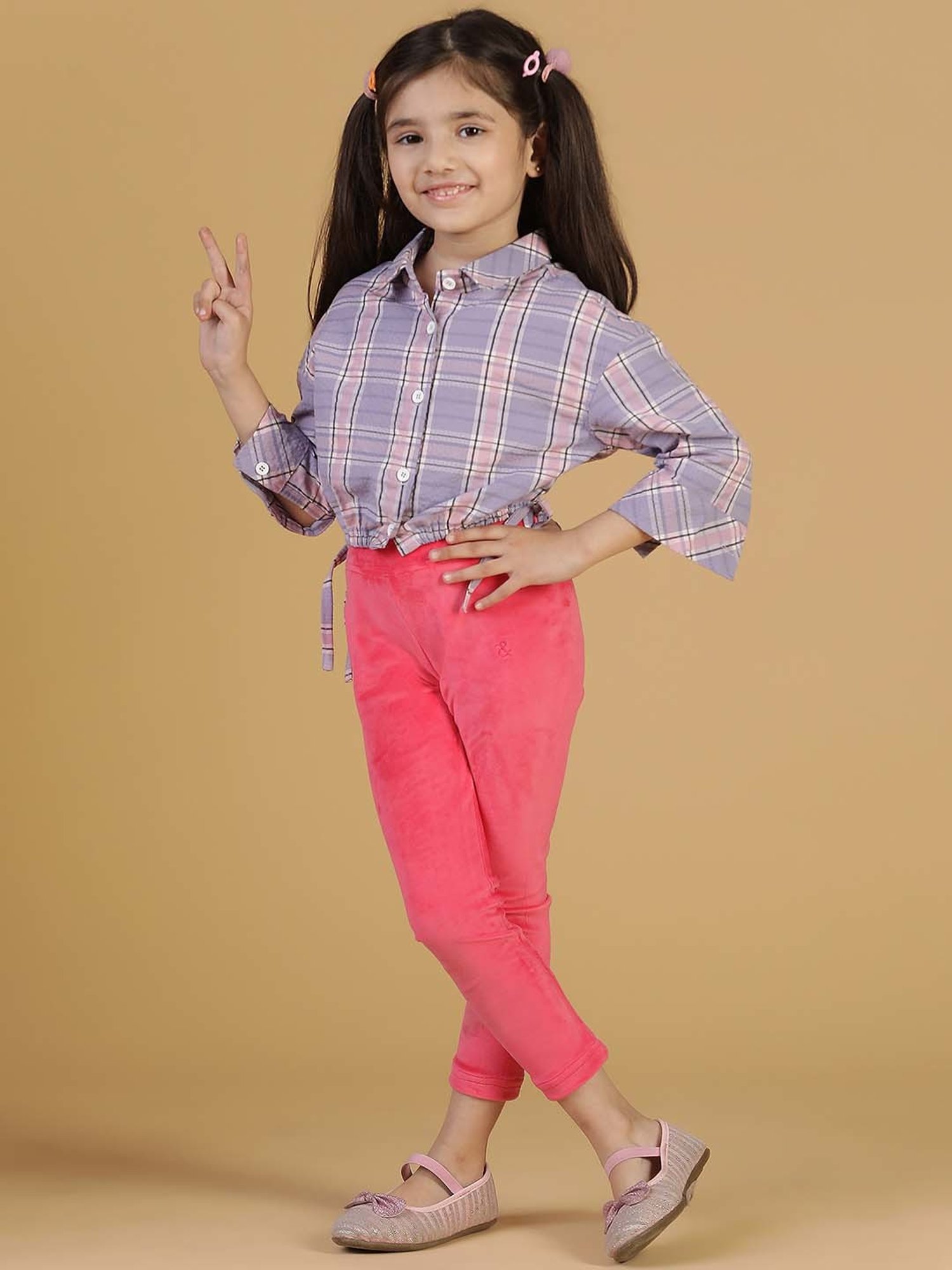 Tales & Stories Girls Neon Pink Regular Fit Leggings