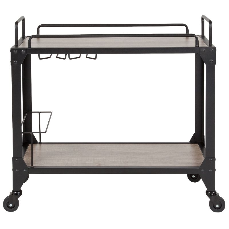 Flash Furniture Castleberry Rustic Wood Grain and Iron Kitchen Serving and Bar Cart